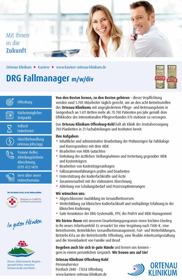 Ortenau Klinikum Offenburg-Kehl: DRG-Fallmanager (m/w/d)