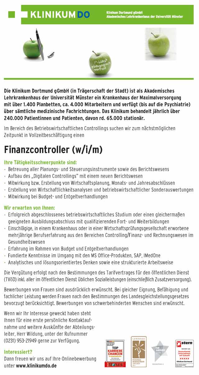 Klinikum Dortmund gGmbH: Finanzcontroller (w/i/m)