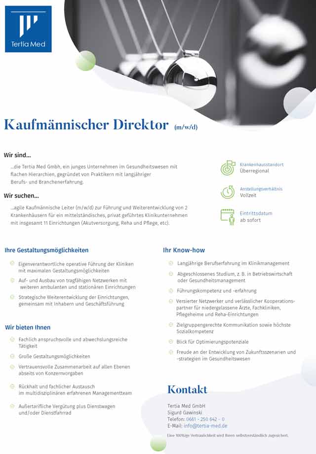 Tertia Med GmbH Fulda: Kaufmännischer Direktor (m/w/d)