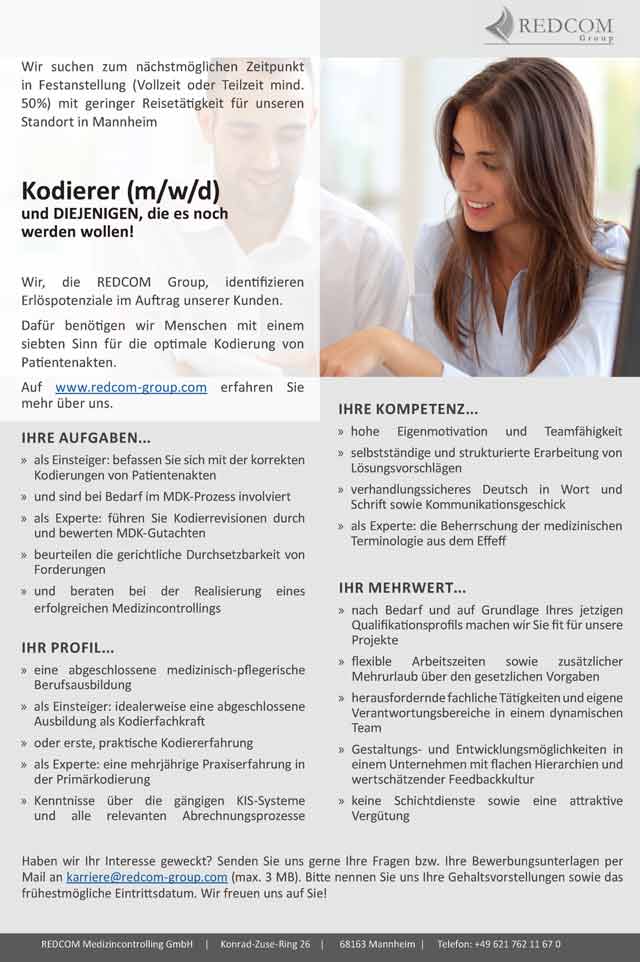 Redcom Medizincontrolling GmbH: Kodierer (m/w/d)