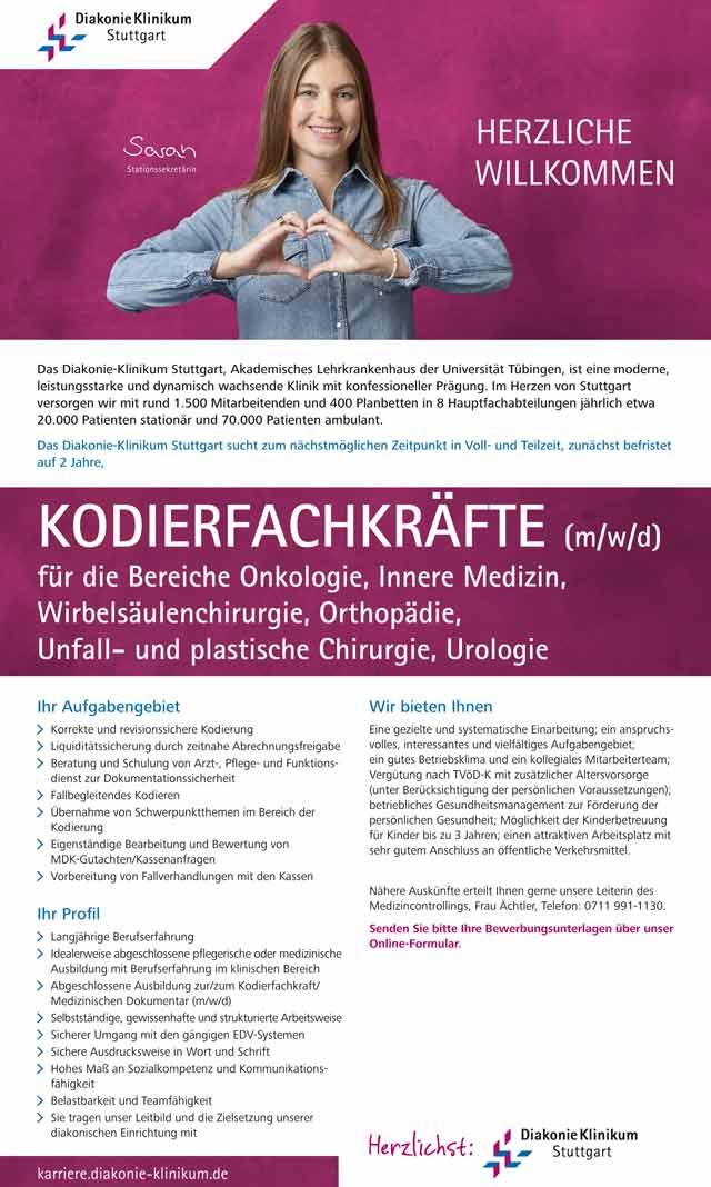 Diakonie Klinikum Stuttgart: Kodierfachkräfte (m/w/d)