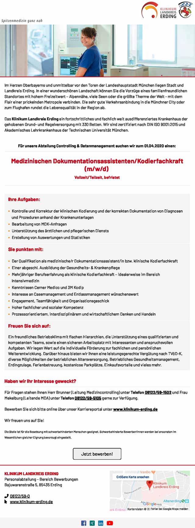 Klinikum Landkreis Erding: Medizinischer Dokumentationsassistent / Kodierfachkraft (m/w/d)