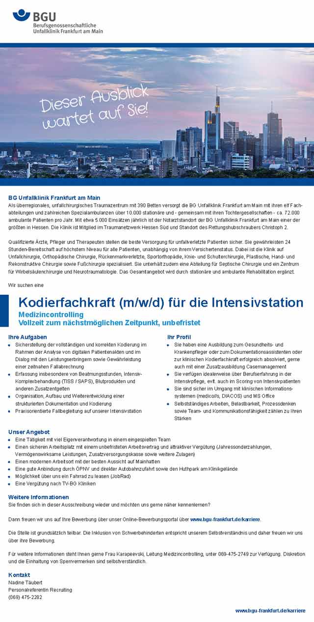 BGU Frankfurt am Main: Kodierfachkraft (m/w/d)