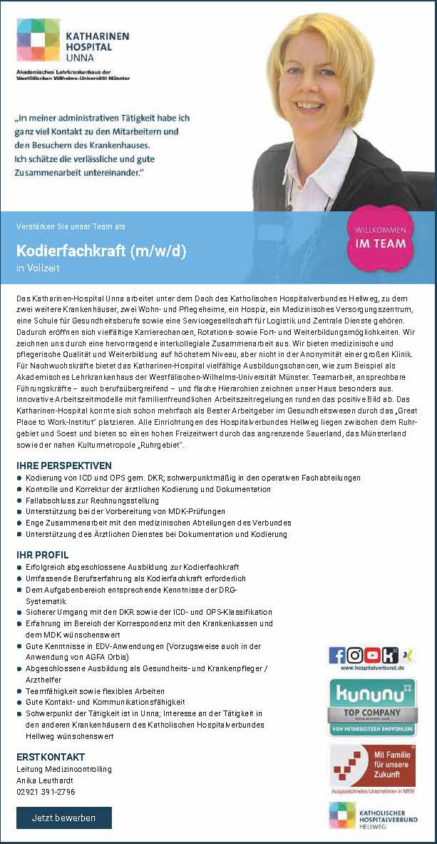 Katharinen-Hospital Unna: Kodierfachkraft (m/w/d)