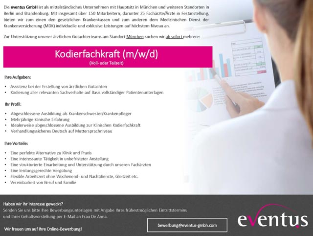 eventus GmbH: Kodierfachkraft (m/w/d)