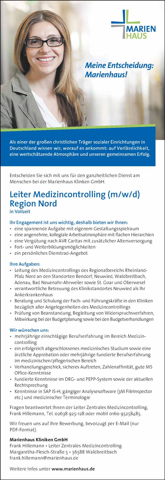 Marienhaus Kliniken GmbH: Leiter Medizincontrolling (m/w/d)
