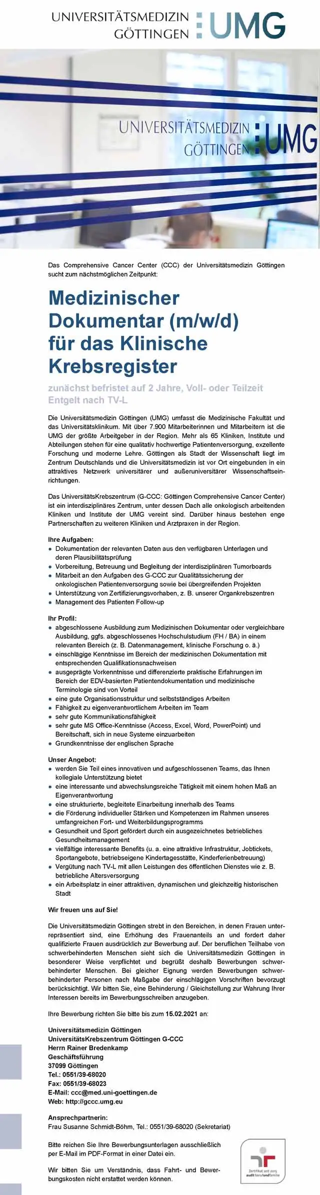 Universitätsmedizin Göttingen: Medizinischer Dokumentar (m/w/d)