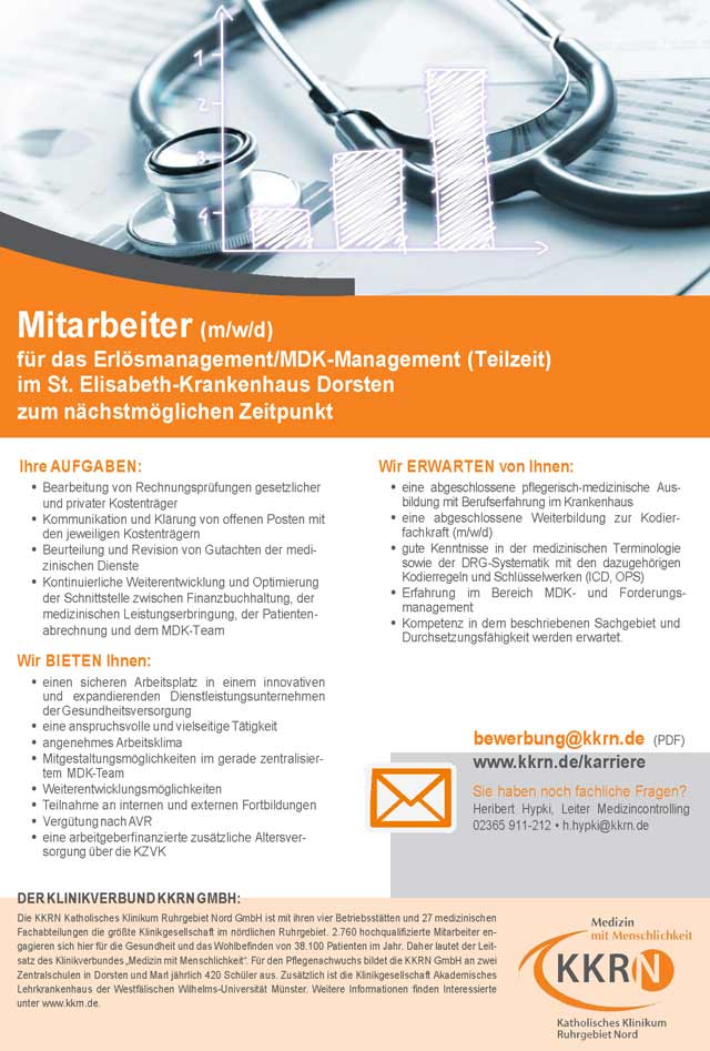 Katholisches Klinikum Ruhrgebiet Nord GmbH: Mitarbeiter Erlösmanagement / MDK-Management (m/w/d)