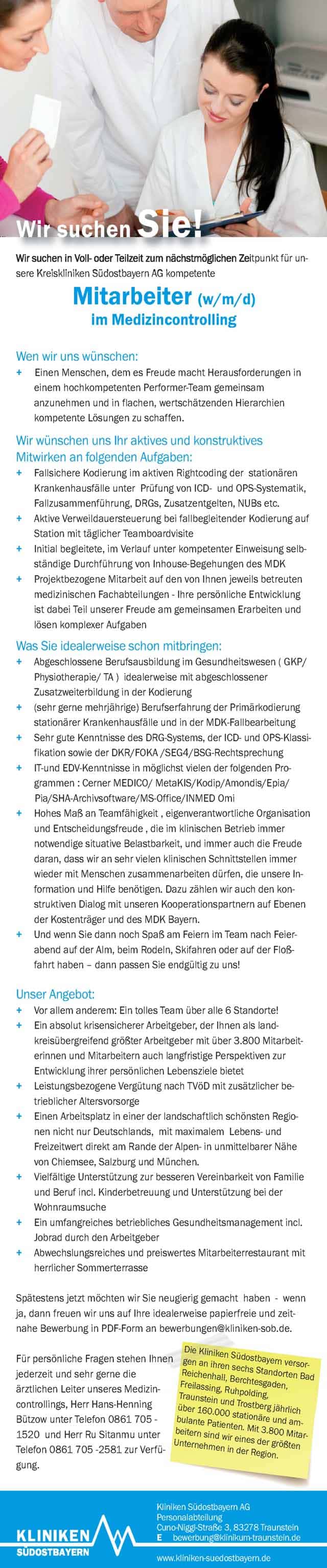 Kliniken Südostbayern AG: Mitarbeiter im Medizincontrolling (w/m/d)