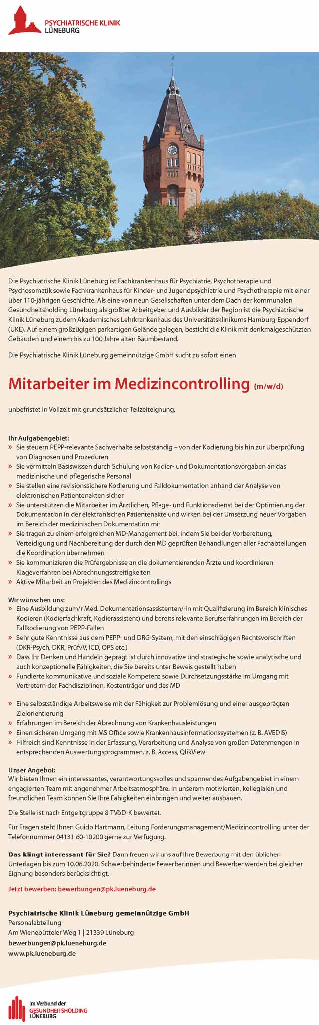 Psychiatrische Klinik Lüneburg gGmbH: Mitarbeiter im Medizincontrolling (m/w/d)