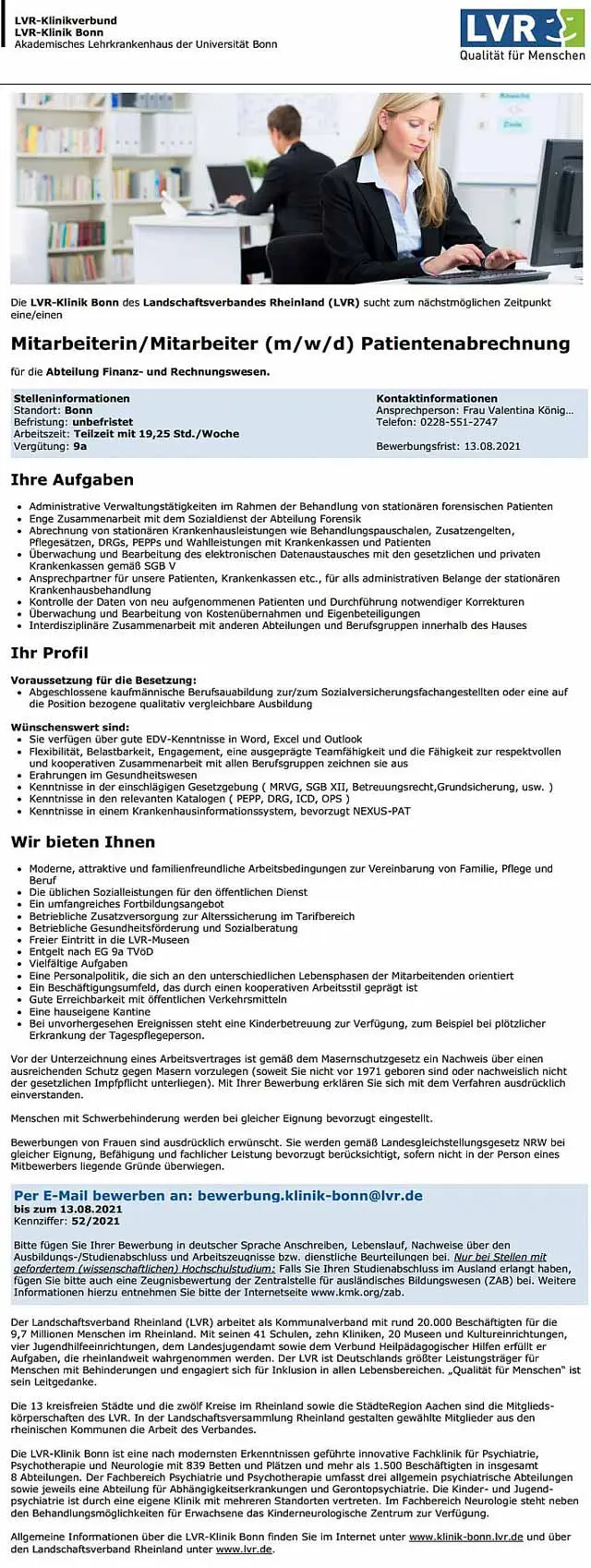 LVR-Klinik Bonn: Mitarbeiter Patientenabrechnung (m/w/d)