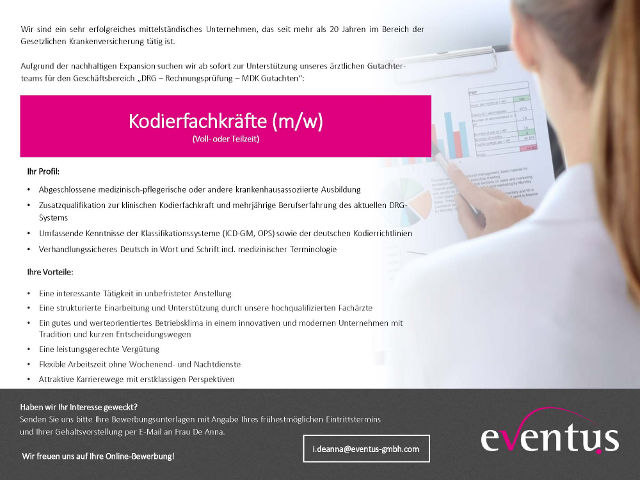 eventus GmbH, München: Kodierfachkräfte (m/w)