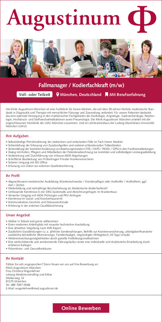 Klinik Augustinum München: Fallmanager / Kodierfachkraft (m/w)