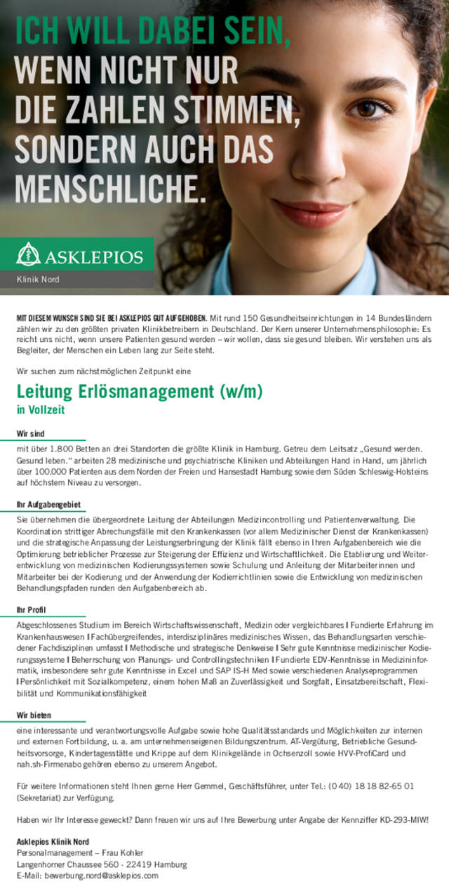 Asklepios Klinik Nord, Hamburg: Leitung Erlösmanagement (w/m)