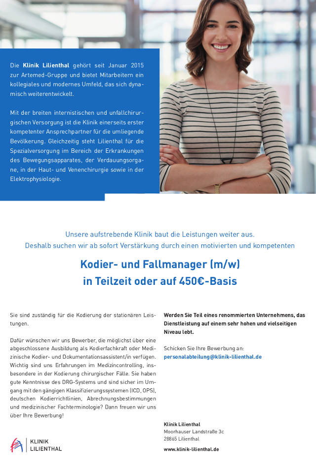 Artemed Klinik Lilienthal: Kodier- und Fallmanager (m/w)