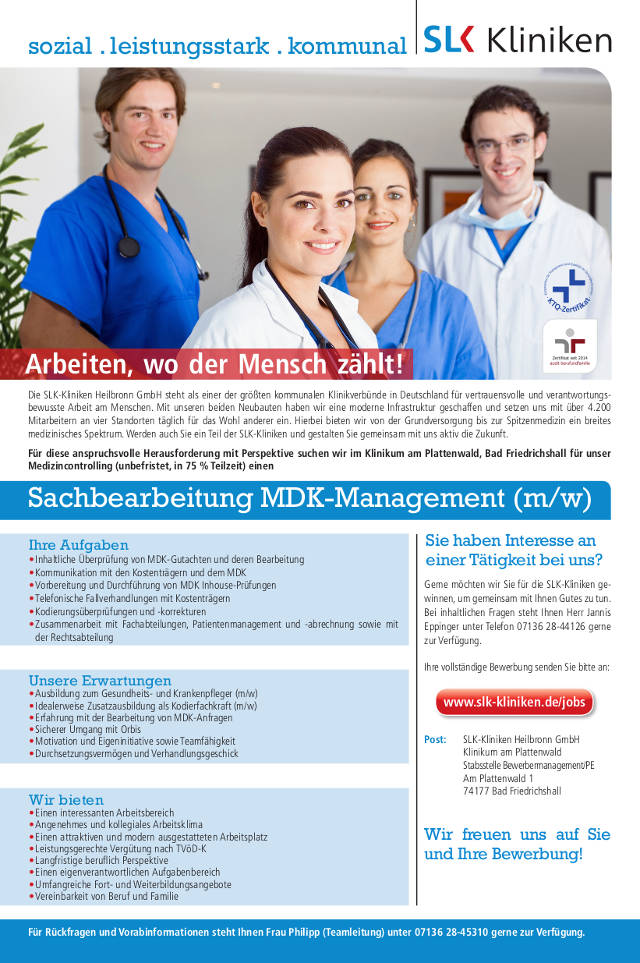 SLK-Kliniken Heilbronn GmbH: Sachbearbeiter MDK-Management (m/w)
