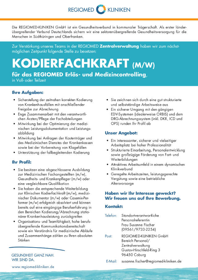Regiomed-Kliniken GmbH, Coburg: Kodierfachkraft (m/w)