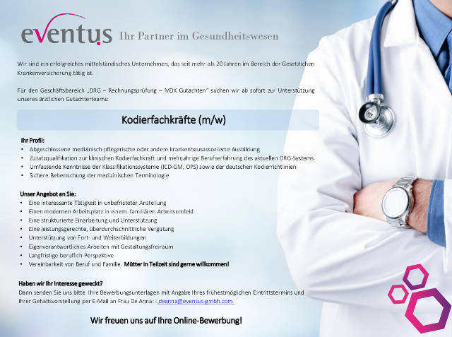 eventus GmbH, München: Klinische Kodierfachkräfte (m/w)