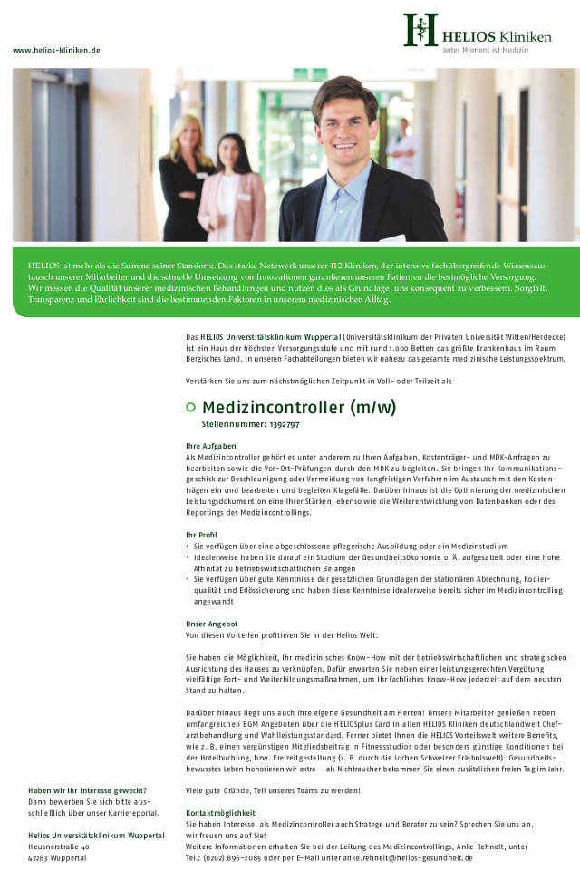 Helios Klinikum Siegburg: Medizincontroller (m/w)