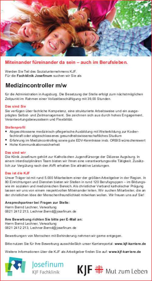 Fachklinik Josefinum, Augsburg: Medizincontroller (m/w)