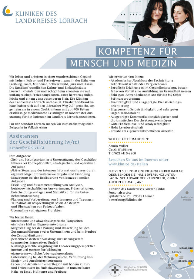 Kliniken des Landkreises Lörrach GmbH: Assistent der Geschäftsführung (w/m)