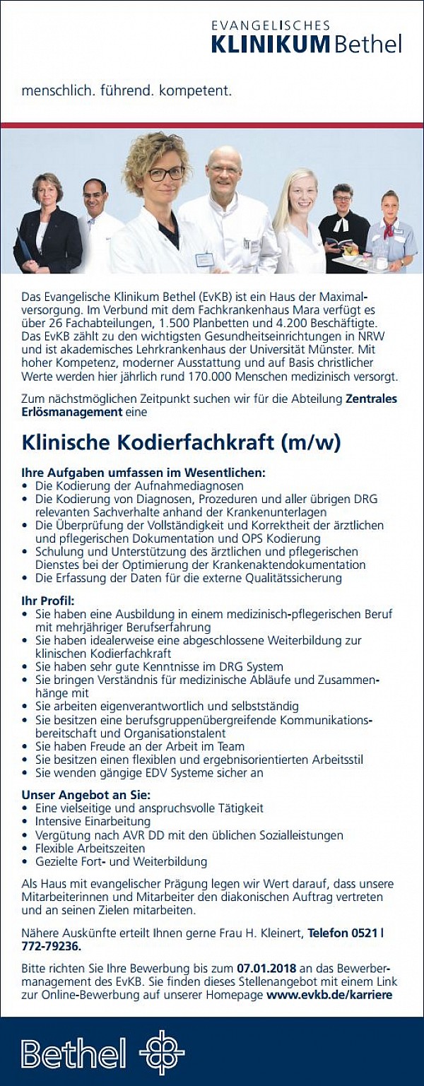 Evangelisches Klinikum Bethel, Bielefeld: Klinische Kodierfachkraft (m/w)