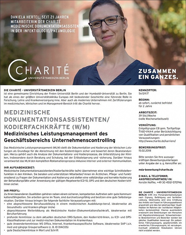 Charité Universitätsmedizin Berlin: Medizinische Dokumentationsassistenten / Kodierfachkräfte (w/m)