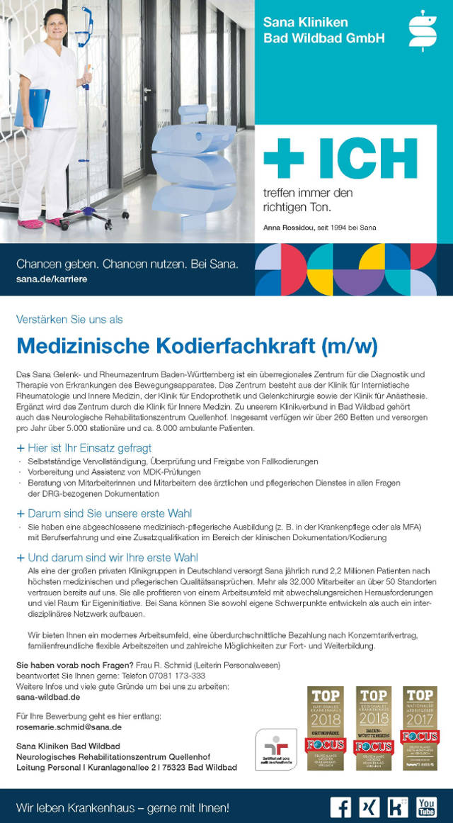 Sana Kliniken Bad Wildbad GmbH: Medizinische Kodierfachkraft (m/w)