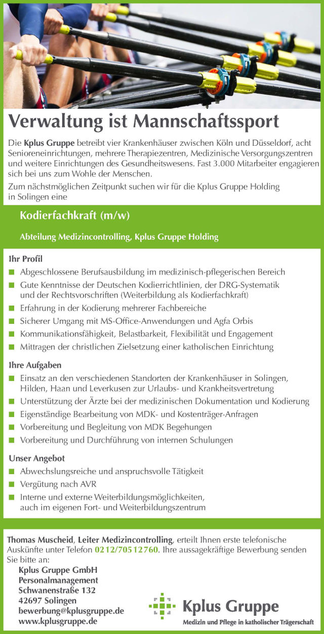 Kplus Gruppe Holding, Solingen: Kodierfachkraft (m/w)