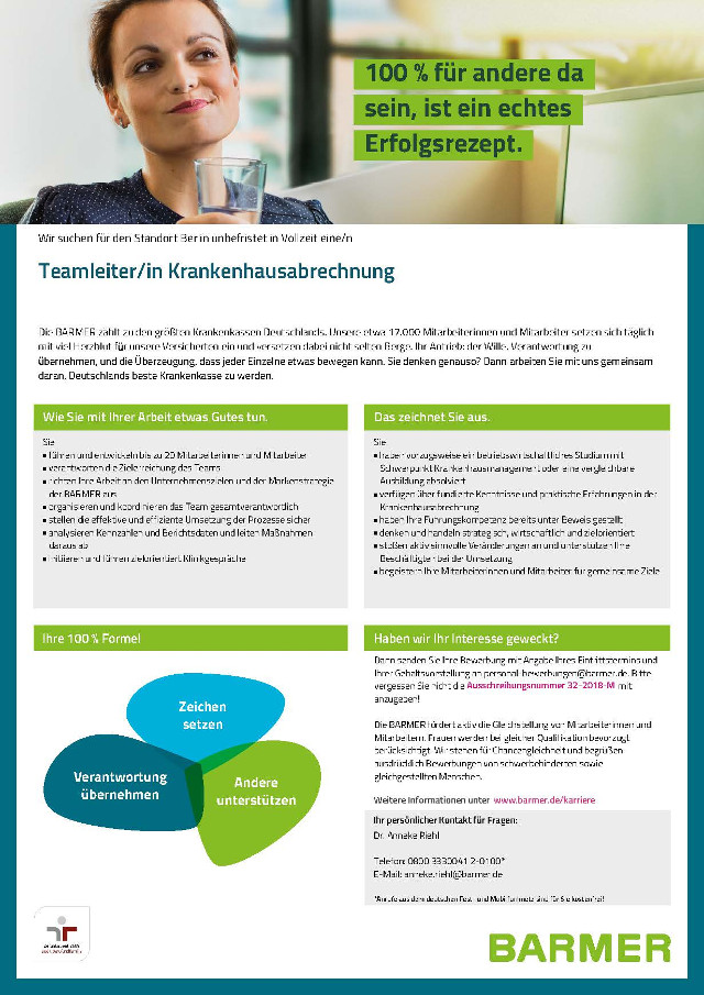 BARMER, Berlin: Teamleiter Krankenhausabrechnung (m/w)