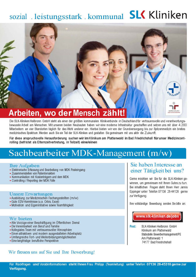 SLK-Kliniken Heilbronn GmbH: Sachbearbeiter MDK-Management (m/w)