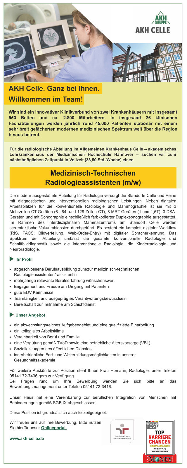 Allgemeines Krankenhaus Celle: Medizinisch-Technischen Radiologieassistent (m/w)
