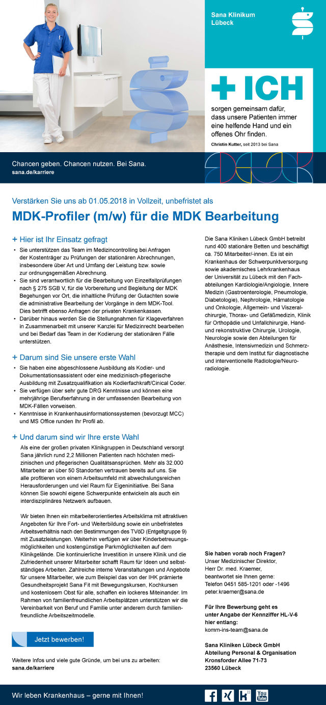 Sana Kliniken Lübeck GmbH: MDK-Profiler (m/w)