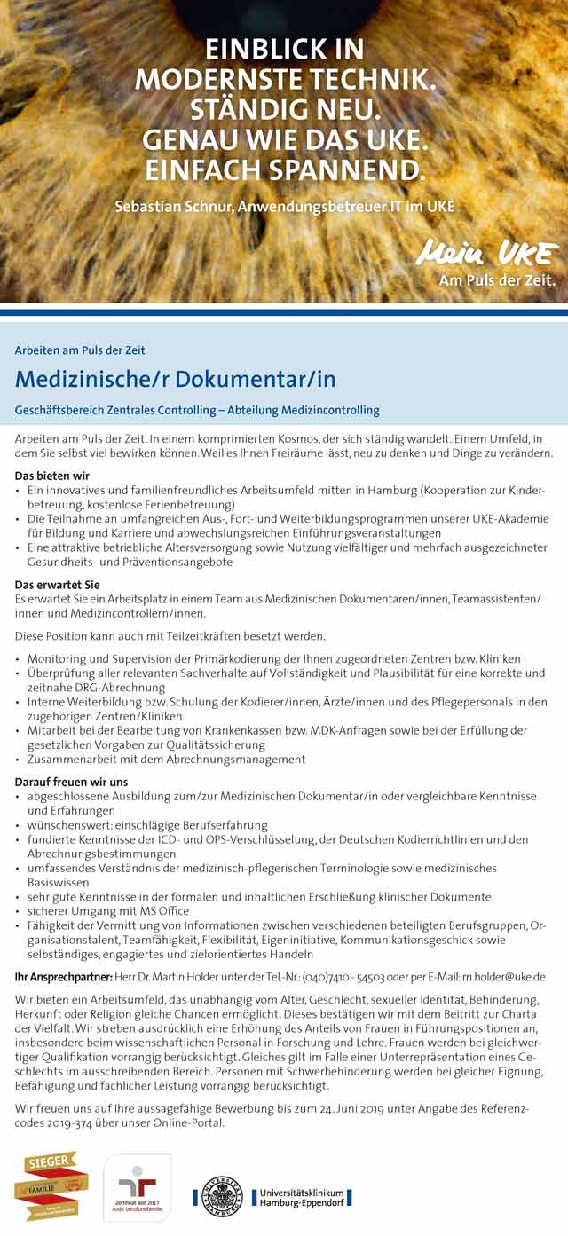 Universitätsklinikum Hamburg Eppendorf UKE: Medizinischer Dokumentar (m/w/d)