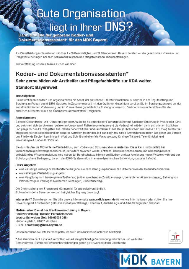 MDK Bayern, München: Kodier- und Dokumentationsassistent (w/m)