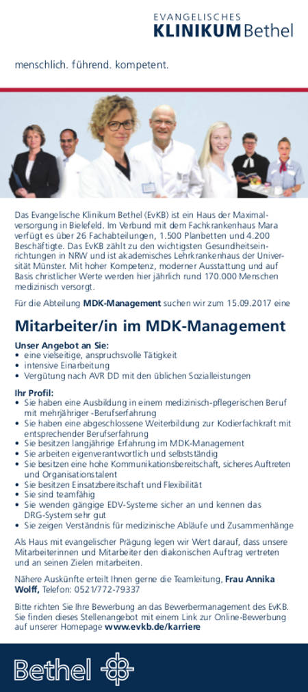 Evangelisches Klinikum Bethel, Bielefeld: Mitarbeiter MDK-Management (m/w)