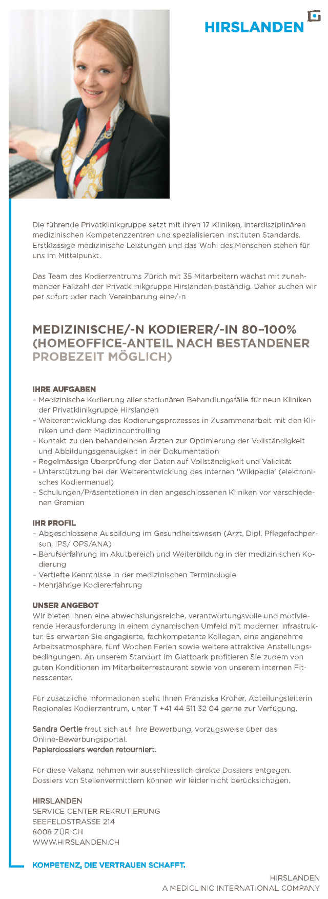 Hirslanden, Zürich: Medizinischer Kodierer (m/w)