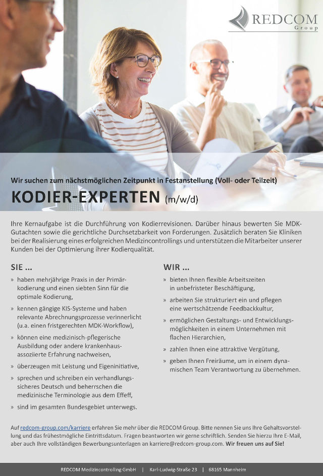 REDCOM Medizincontrolling GmbH, Mannheim: Kodier-Experten (m/w/d)