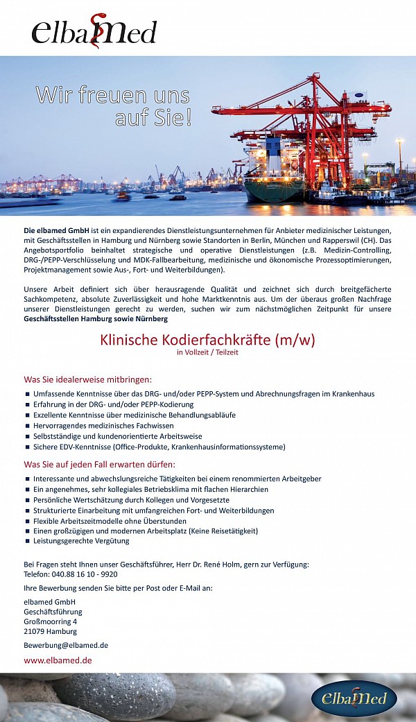 elbamed GmbH, Hamburg: Klinische Kodierfachkräfte (m/w)
