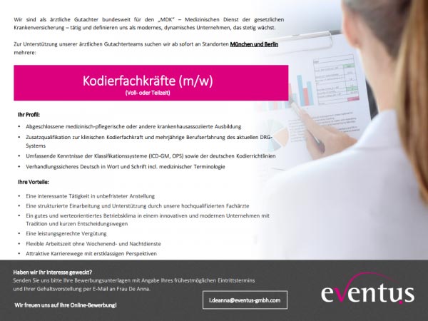eventus GmbH: Kodierfachkräfte (m/w/d)