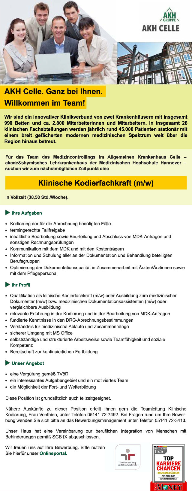 Allgemeines Krankenhaus Celle: Klinische Kodierfachkraft (m/w)