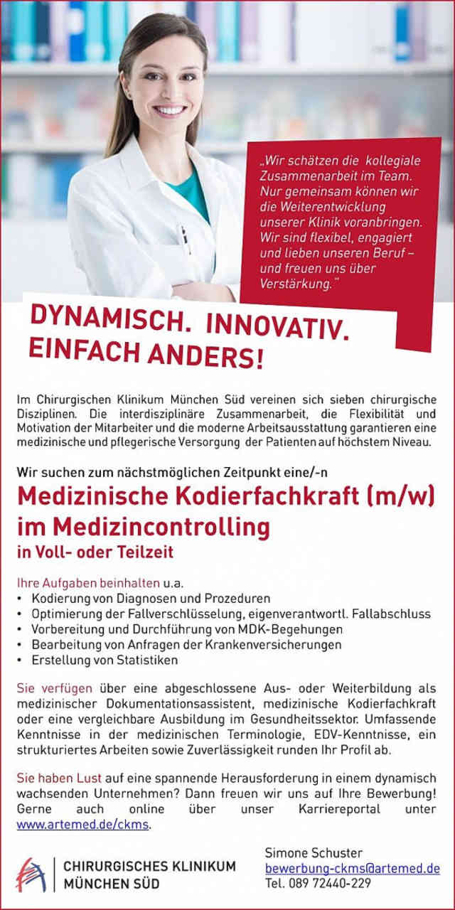 Chirurgisches Klinikum München Süd: Medizinische Kodierfachkraft (m/w)