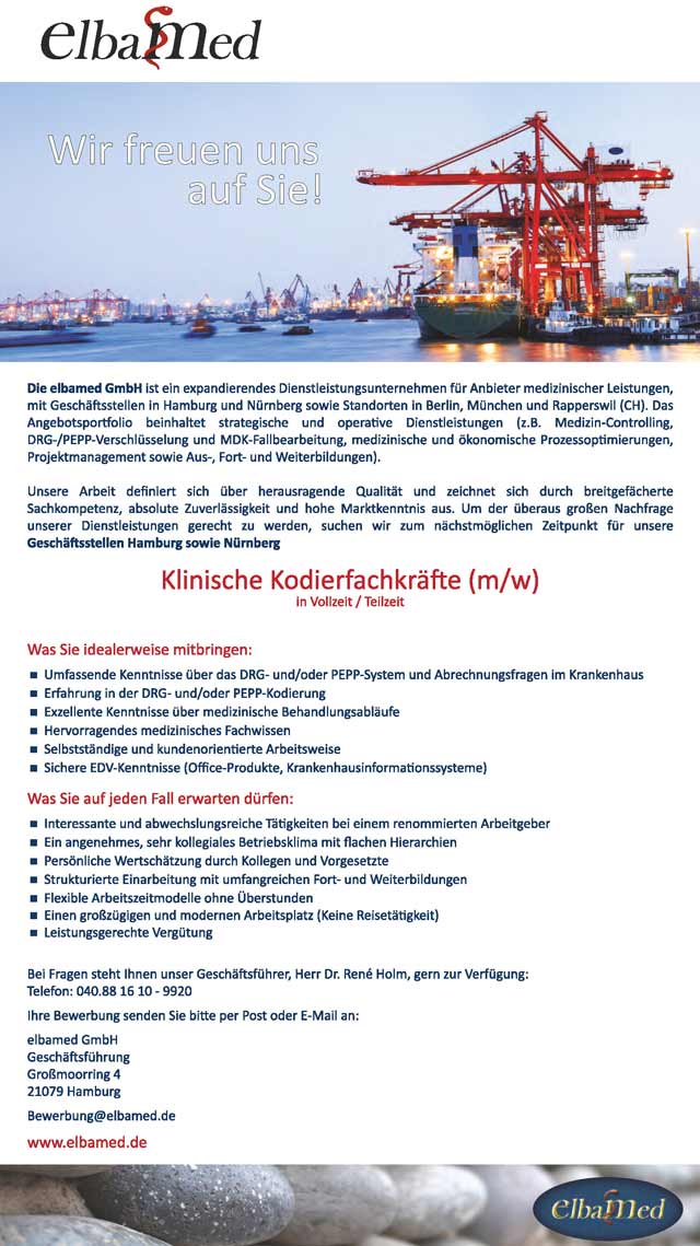 elbamed GmbH, Hamburg: Klinische Kodierfachkräfte (m/w/d)