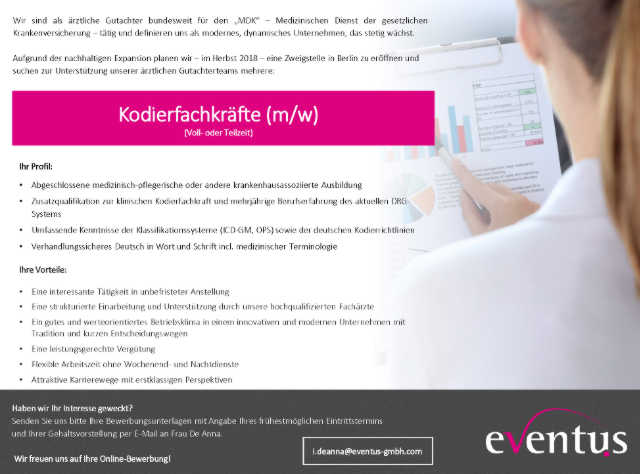 eventus GmbH, Berlin: Kodierfachkräfte (m/w)