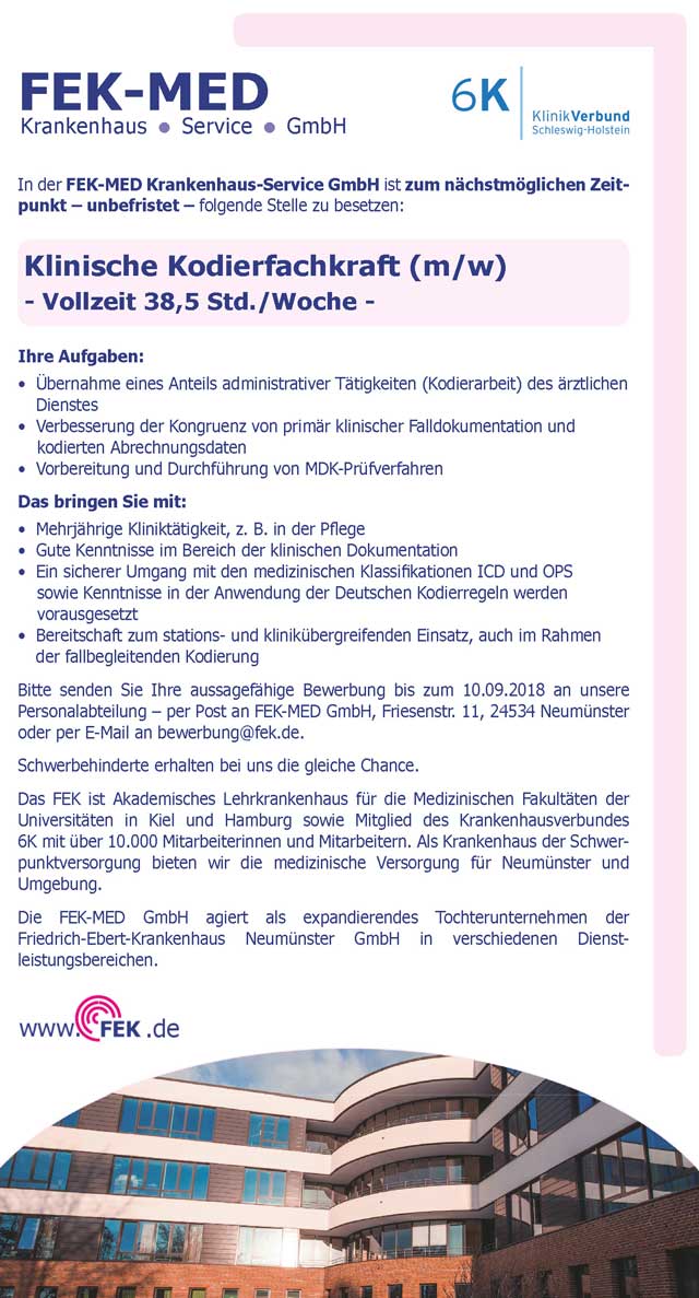 FEK-MED Krankenhaus-Service GmbH: Klinische Kodierfachkraft (m/w)