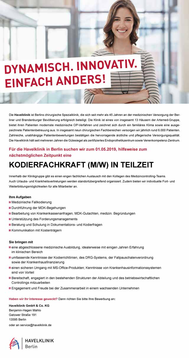 Havelklinik GmbH: Kodierfachkraft (m/w/d)