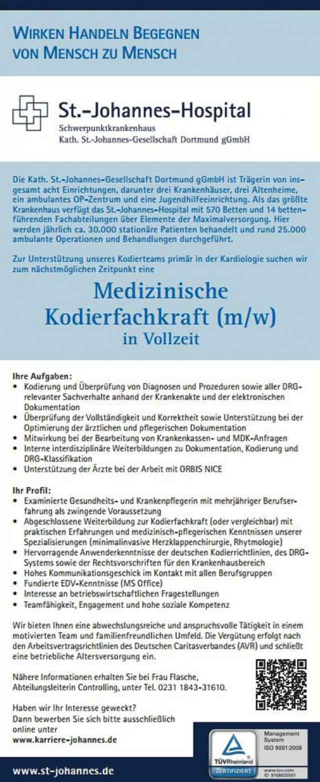 St.-Johannes-Hospital Dortmund: Medizinische Kodierfachkraft (m/w)