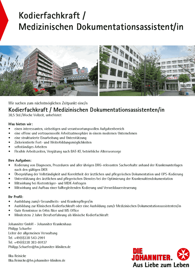 Johanniter Krankenhaus Bonn: Kodierfachkraft / Medizinischer Dokumentationsassistent (w/m)