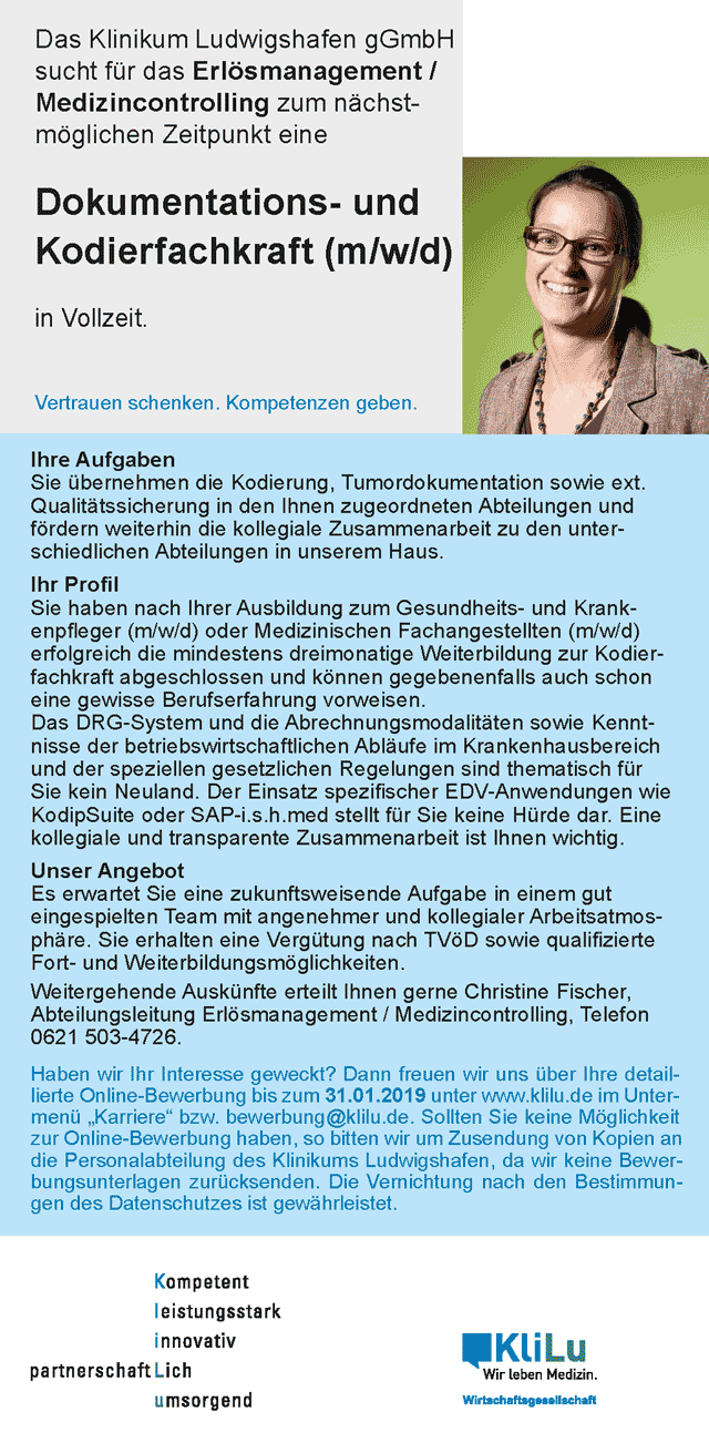 Klinikum Ludwigshafen gGmbH: Dokumentations- und Kodierfachkraft (m/w/d)