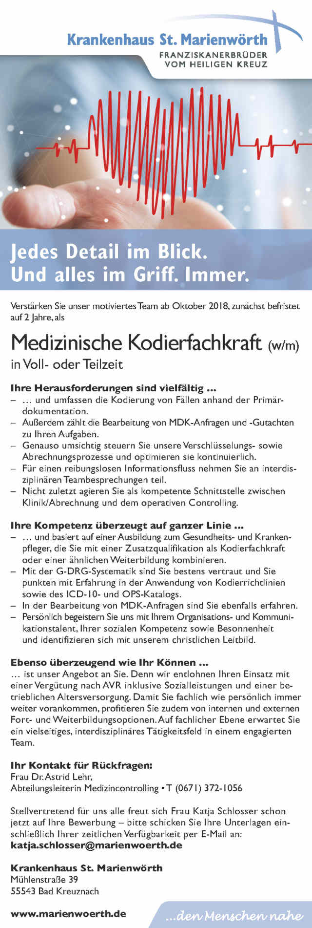Krankenhaus St. Marienwörth, Bad Kreuznach: Medizinische Kodierfachkraft (w/m)